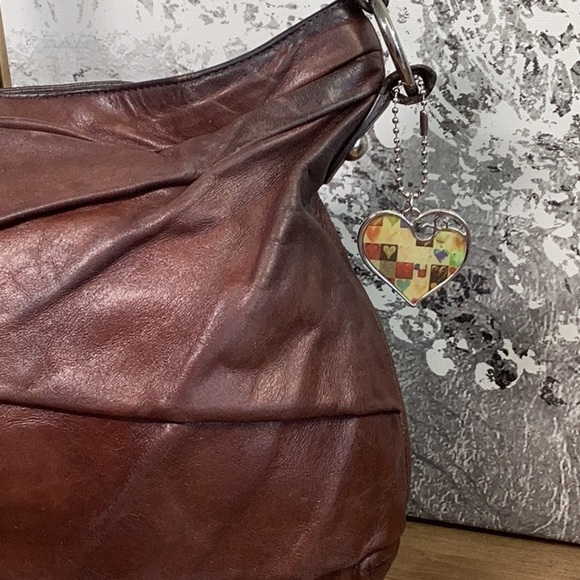 Hobo Brand Chic Brown Leather Hobo Bag with Scarf Accent, good used condition. - Picture 4 of 15